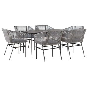 vidaXL Ensemble à manger jardin coussins 7 Pièces gris poly rotin verre