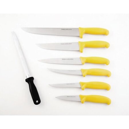 PRADEL EXCELLENCE Sac de 7 pieces de couteaux boucher jaune et