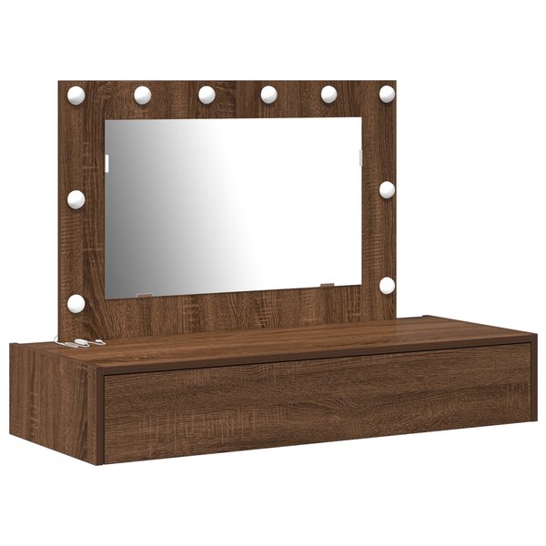 vidaXL Table de maquillage murale avec lumières LED Chêne Brun