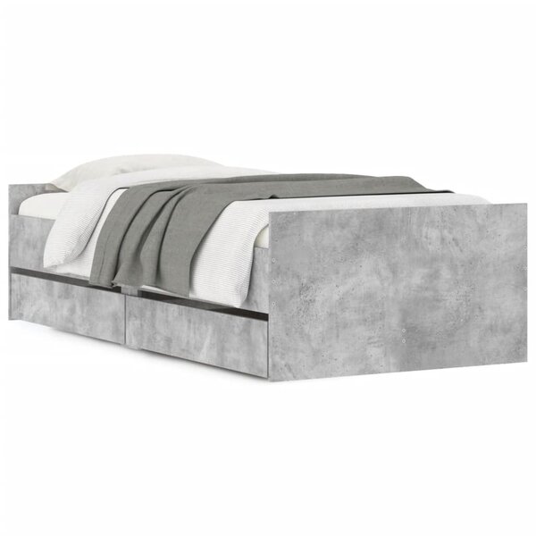 vidaXL Cadre de lit avec tiroirs sans matelas gris béton 90x190 cm