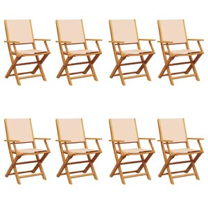 vidaXL Chaises de jardin pliantes lot de 8 beige tissu et bois massif