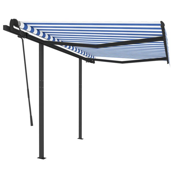 vidaXL Auvent rétractable automatique et poteaux 3 5x2 5 m Bleu blanc