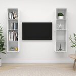 vidaXL Meubles TV muraux 2 Pièces Blanc brillant Bois d'ingénierie