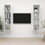 vidaXL Meubles TV muraux 2 Pièces Blanc brillant Aggloméré