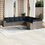 vidaXL Salon de jardin 10 Pièces avec coussins gris résine tressée