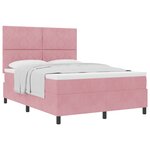 Lit Box Spring avec Matelas Rose 140x200 cm en Velours