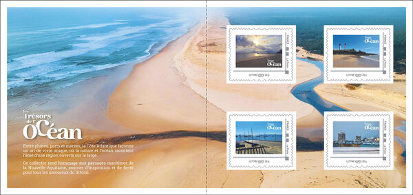 Collector 4 timbres - Les trésors de l'océan - Nouvelle Aquitaine - Lettre Verte