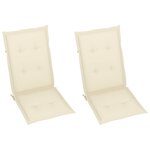 vidaXL Chaises pliantes (lot de 2) avec coussins crème  en bois de teck massif