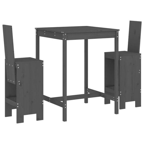 vidaXL Ensemble de bar de jardin 3 Pièces gris bois de pin massif