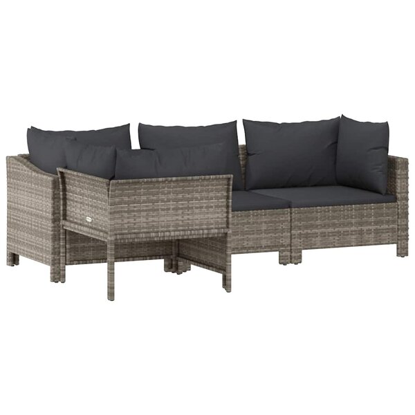 vidaXL Salon de jardin 4 Pièces avec coussins Gris Résine tressée