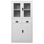 vidaXL Armoire de bureau Gris clair 90x40x180 cm Acier et verre trempé