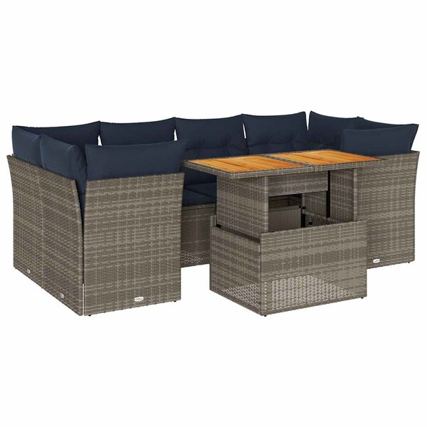 vidaXL Salon de jardin avec coussins 7 Pièces gris résine tressée
