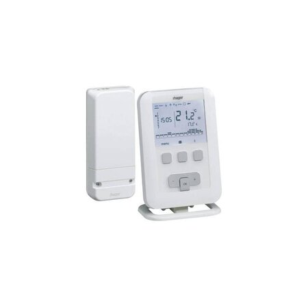 Kit thermostat ambiance programmable digital radio chauffe eau chaude 7j avec récepteur mural à piles Hager EK560