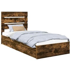 vidaXL Lit de Rangement Chêne fumé 90 x 200 cm Bois d'ingénierie