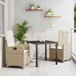 vidaXL Ensemble de salle à manger pour jardin 3 Pièces Beige polyrotin