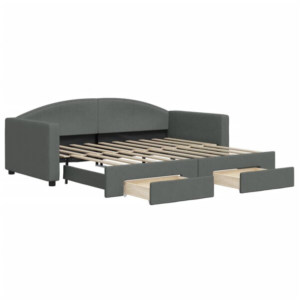 vidaXL Lit de jour avec gigogne et tiroirs gris foncé 90x190 cm tissu