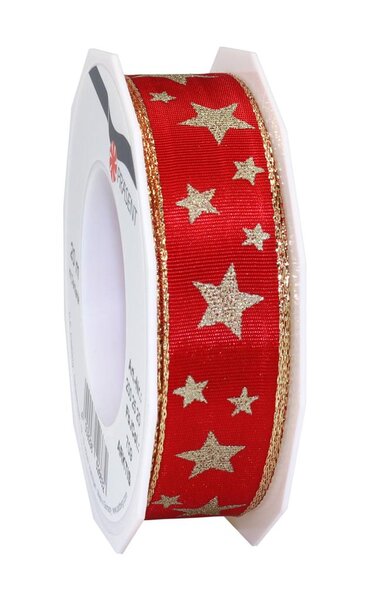 Ruban de soie acetate avec étoiles  arktis 20-m-rouleau 25 mm  rouge