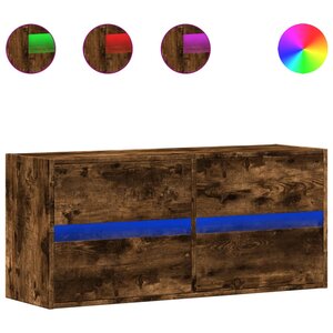 vidaXL Meuble TV mural avec lumières LED chêne fumé 100x31x45 cm