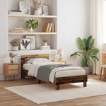 vidaXL Cadre de lit avec LED Bois ancien 75 x 190 cm Bois d'ingénierie