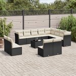vidaXL Salon de jardin avec coussins 13 Pièces noir résine tressée