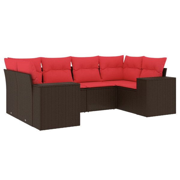 vidaXL Salon de jardin 6 Pièces avec coussins marron résine tressée