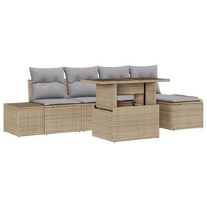 vidaXL Ensemble de canapé de jardin de 6 pièces avec coussins beige en poly rotin