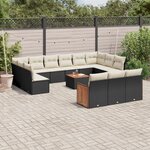 vidaXL Salon de jardin avec coussins 14 Pièces noir résine tressée