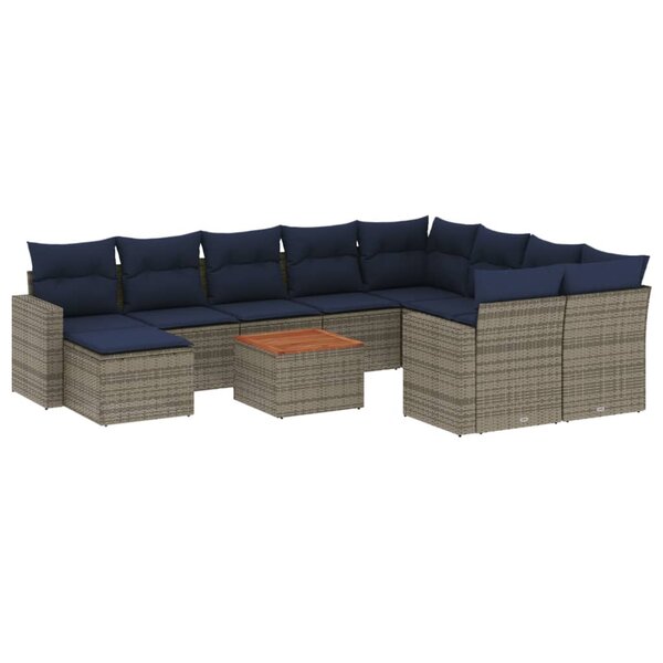 vidaXL Salon de jardin 11 Pièces avec coussins gris résine tressée