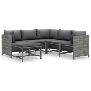 vidaXL Salon de jardin 6 Pièces avec coussins Résine tressée Gris