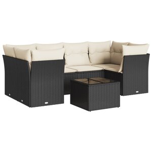 vidaXL Salon de jardin 7 Pièces avec coussins noir résine tressée