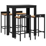 vidaXL Ensemble de bar jardin 5 Pièces noir poly rotin/bois massif acacia