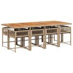 vidaXL Ensemble à manger de jardin et coussins 9 Pièces beige Poly rotin