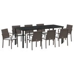 Set de jardin 9 pièces avec coussins en rotin marron