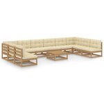 vidaXL Salon de jardin 11 Pièces avec coussins Marron miel Bois de pin