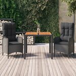 vidaXL Ensemble à manger de jardin avec coussins 3 Pièces Noir