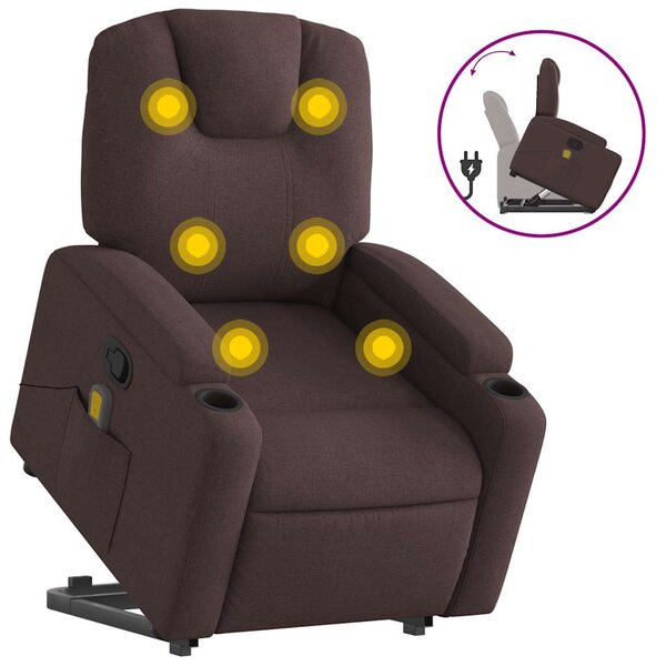 vidaXL Fauteuil inclinable de massage Marron foncé Tissu