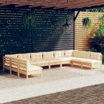 vidaXL Salon de jardin 10 Pièces avec coussins crème bois de pin massif