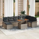 Ensemble de Canapés de Jardin vidaXL 9 Pièces avec Coussins Gris Poly Rattan