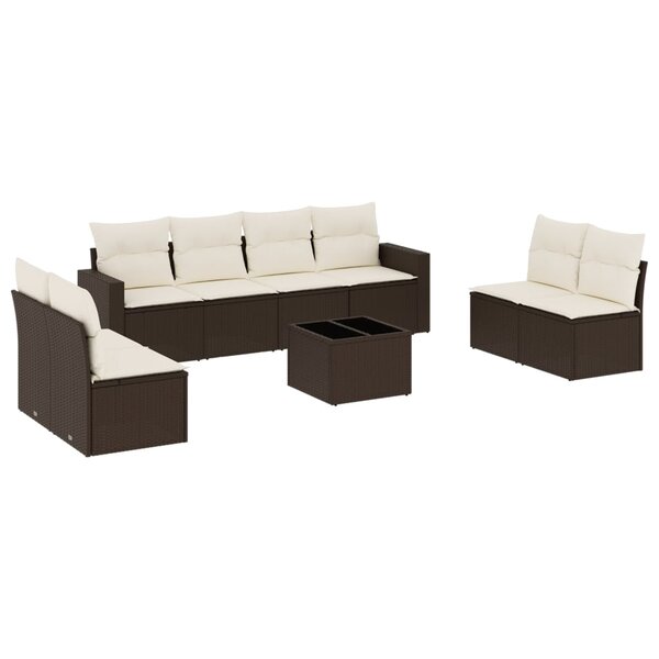 vidaXL Salon de jardin avec coussins 9 Pièces marron résine tressée