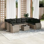 vidaXL Salon de jardin avec coussins 10 Pièces gris clair résine tressée