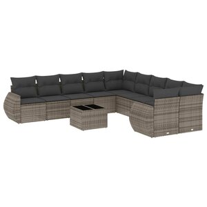 vidaXL Salon de jardin 11 Pièces avec coussins gris résine tressée