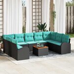 vidaXL Ensemble de canapé de jardin 10 Pièces Noir et turquoise polyrotin