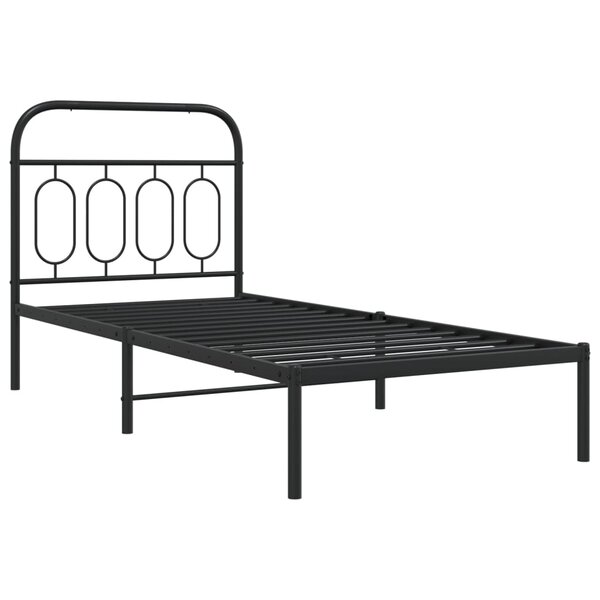 vidaXL Cadre de lit métal avec tête de lit noir 90x200 cm