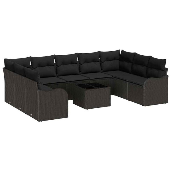 vidaXL Ensemble de canapé de jardin 10 Pièces Noir Poly rotin