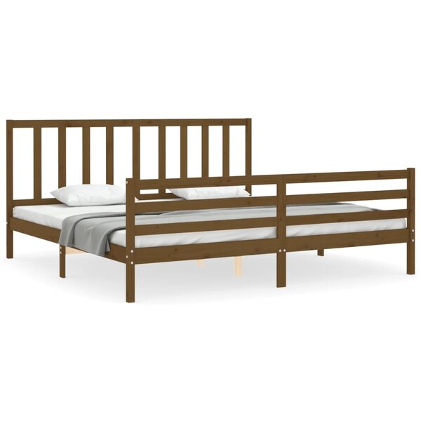 vidaXL Cadre de lit avec tête de lit marron miel 200x200cm bois massif