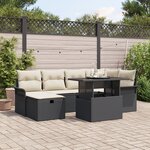 vidaXL Ensemble de Canapé de Jardin 7 Pièces avec Coussins Noir Rotin Poly