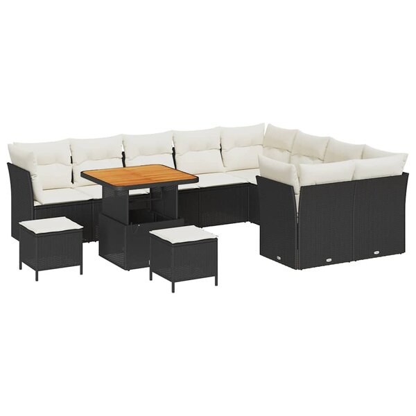 vidaXL Ensemble de canapé de jardin 12 Pièces Noir polyrotin