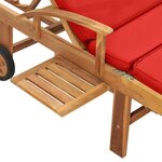 vidaXL Chaise longue avec coussin Bois de teck solide Rouge