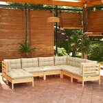 vidaXL Salon de jardin 7 Pièces avec coussins crème bois de pin massif