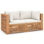 vidaXL Canapé de jardin 2 places avec coussins Bois de teck massif